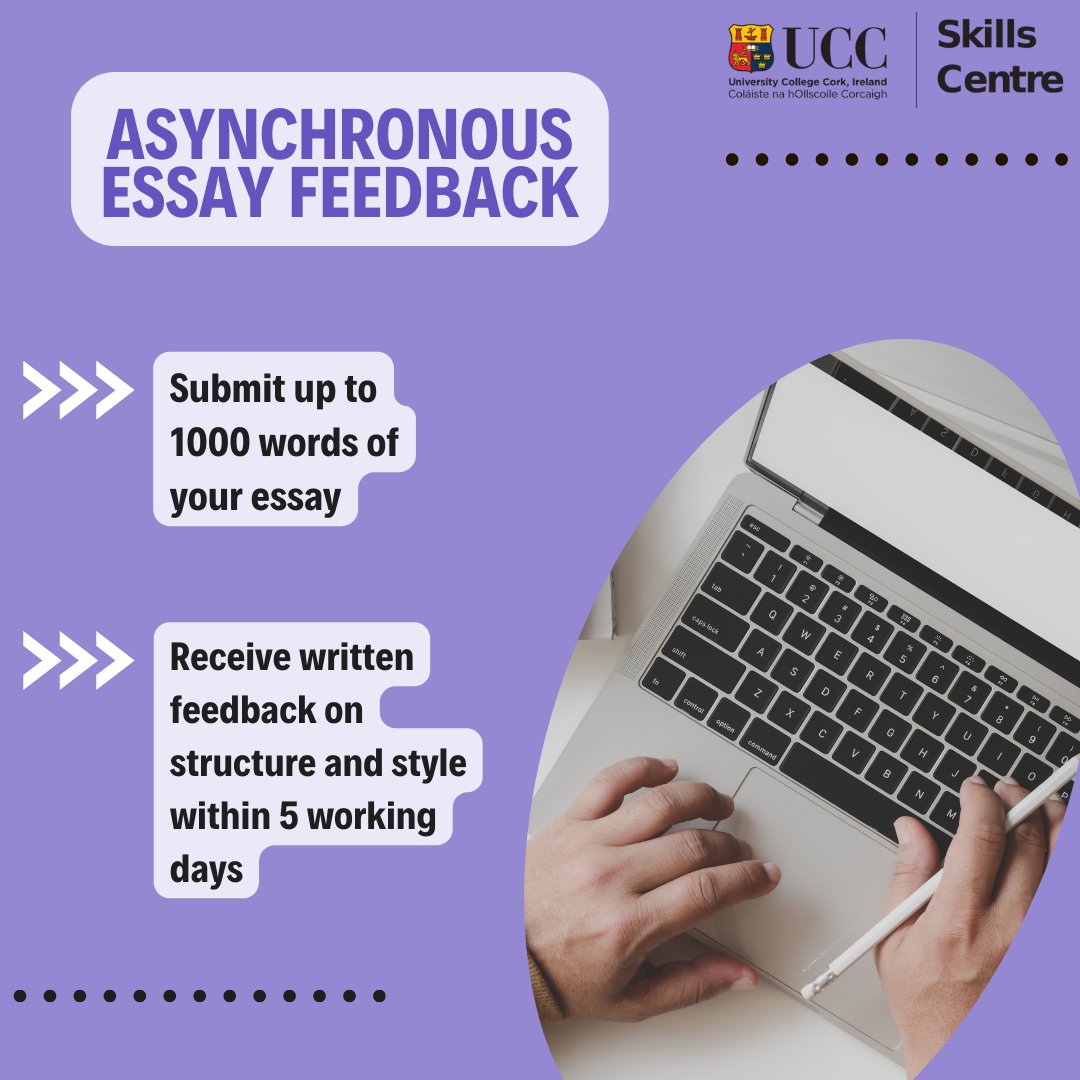 Did you know you can upload up to 1000 words of your essay to us and receive written feedback on it? Find out more on our website: ucc.ie/en/skillscentr…