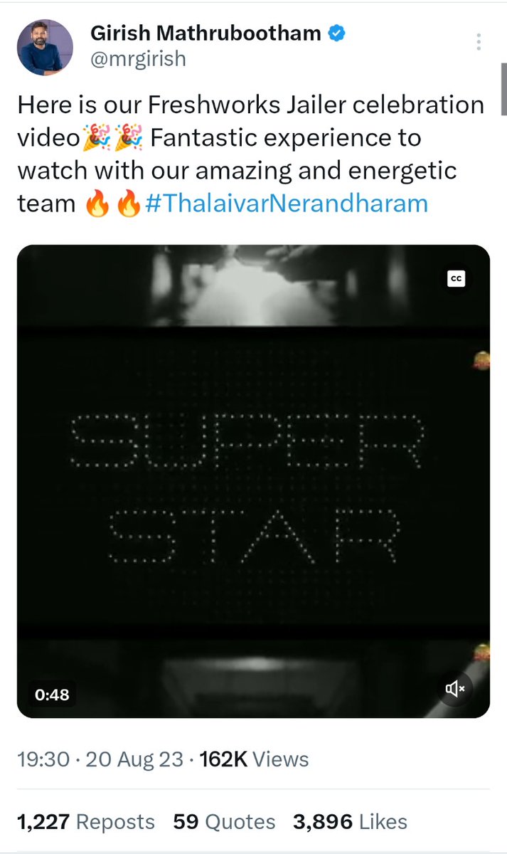 Rajni_FC's tweet photo. Dear @mrgirish sir.....
I just want to know, Neenga area Rasigar Mandra Thalaivar? 😂😁
Some of His recent tweets/posts...
#ProjectSuperstar 💯
#Thalaivar #Superstar @rajinikanth ❤️
#ThalaivarFan #ThalaivarForLife 👑
#JailerBORampage #JailerHistoricBO #JailerRecordMakingBO https://t.co/Y3cmsTk3pT