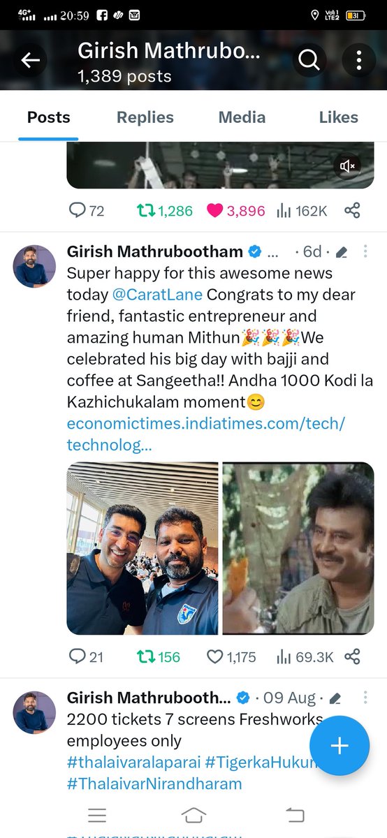 Rajni_FC's tweet photo. Dear @mrgirish sir.....
I just want to know, Neenga area Rasigar Mandra Thalaivar? 😂😁
Some of His recent tweets/posts...
#ProjectSuperstar 💯
#Thalaivar #Superstar @rajinikanth ❤️
#ThalaivarFan #ThalaivarForLife 👑
#JailerBORampage #JailerHistoricBO #JailerRecordMakingBO https://t.co/Y3cmsTk3pT