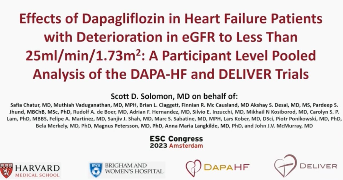 🤔Duda clínica habitual 🧵⤵️

👉que hacer con dapagliflozina en pacientes con IC, si el eGFR⤵️&lt;25ml/min? Mantener o retirar? #ESCcongress