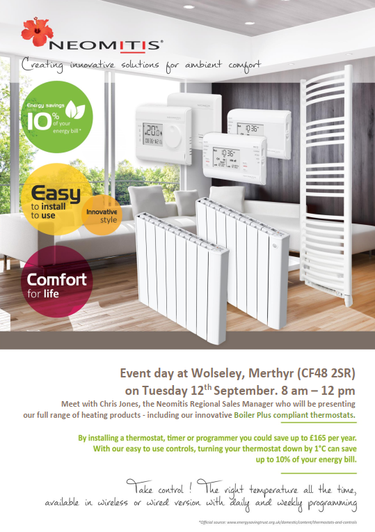 neomitis's tweet photo. Our RSM Chris Jones will be showcasing the #Neomitis product range at @WolseleyUK, Merthyr (CF48 2SR) on Monday 12th September. 8 am – 12 pm📍
Visit to see how easy our products are to use and install! #Controlofchoice 👩🔧🧑🔧⚡️📢
#Smart #Controls #Radiators #Towelwarmers #Valves https://t.co/6IvnIzCX49