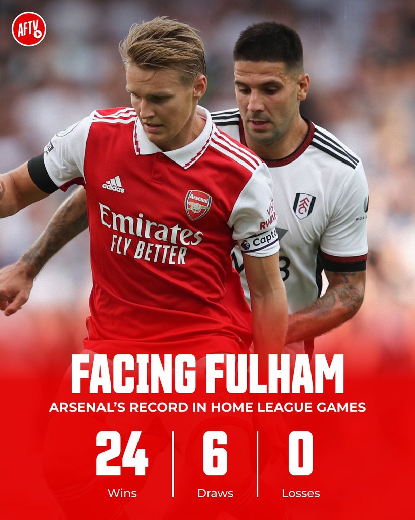 GunnersSalone's tweet photo. Arsenal's home record vs Fulham is filthy 🔥

#ARSFUL #Arsenal #AFC https://t.co/V1GmdU3dXi