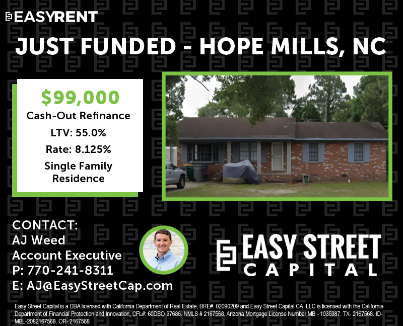 rob_s_simon's tweet photo. #JustFunded #FundingFriday
$99,000 Cash-Out Refinance DSCR Loan on a Single Family Rental in Hope Mills, NC! Another successful #BRRRRmethod borrower for Easy Street, this investor bought in January of this year and has now more than doubled the value - >100% basis back! https://t.co/gwwZfWdbkp