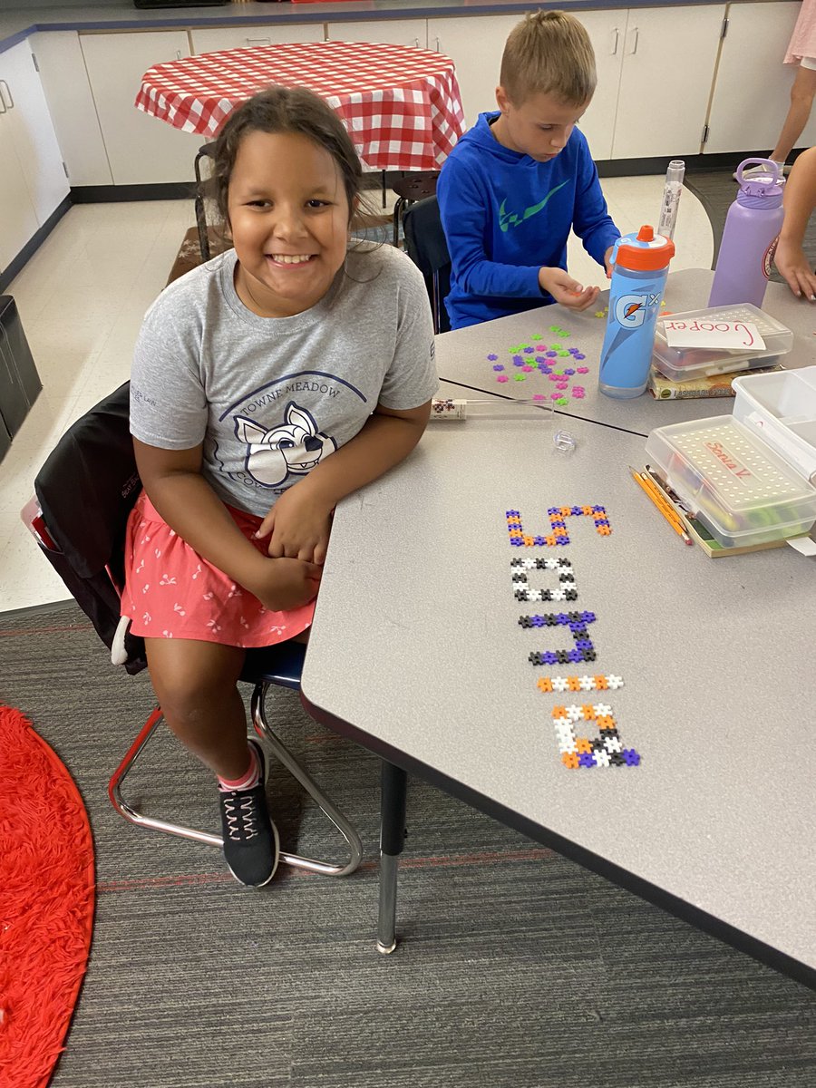 After reading Your Fantastic Elastic Brain we stretched our brains with a name building block activity. <a href="/TowneMeadow/">Towne Meadow</a>