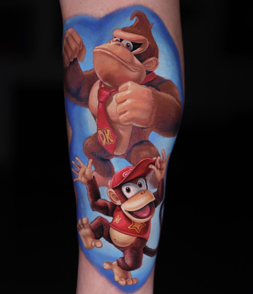 Donkey and diddy kong! Can’t wait to keep working on this leg sleeve #tattoo #videogames