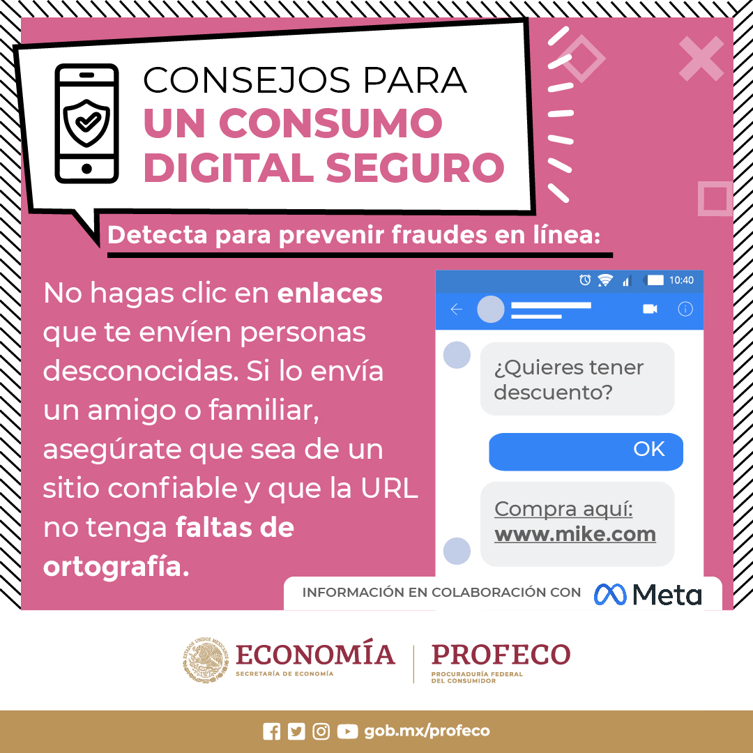 Profeco's tweet photo. 👨💻#Consumidor realiza un consumo razonado e informado para evitar fraudes y extorsiones a través de las redes sociales.
✔️Sigue nuestros #TipsProfeco para un #ConsumoDigital seguro. 🔒💻 https://t.co/M6Hva1M3RT