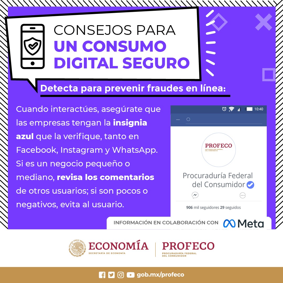 Profeco's tweet photo. 👨💻#Consumidor realiza un consumo razonado e informado para evitar fraudes y extorsiones a través de las redes sociales.
✔️Sigue nuestros #TipsProfeco para un #ConsumoDigital seguro. 🔒💻 https://t.co/M6Hva1M3RT