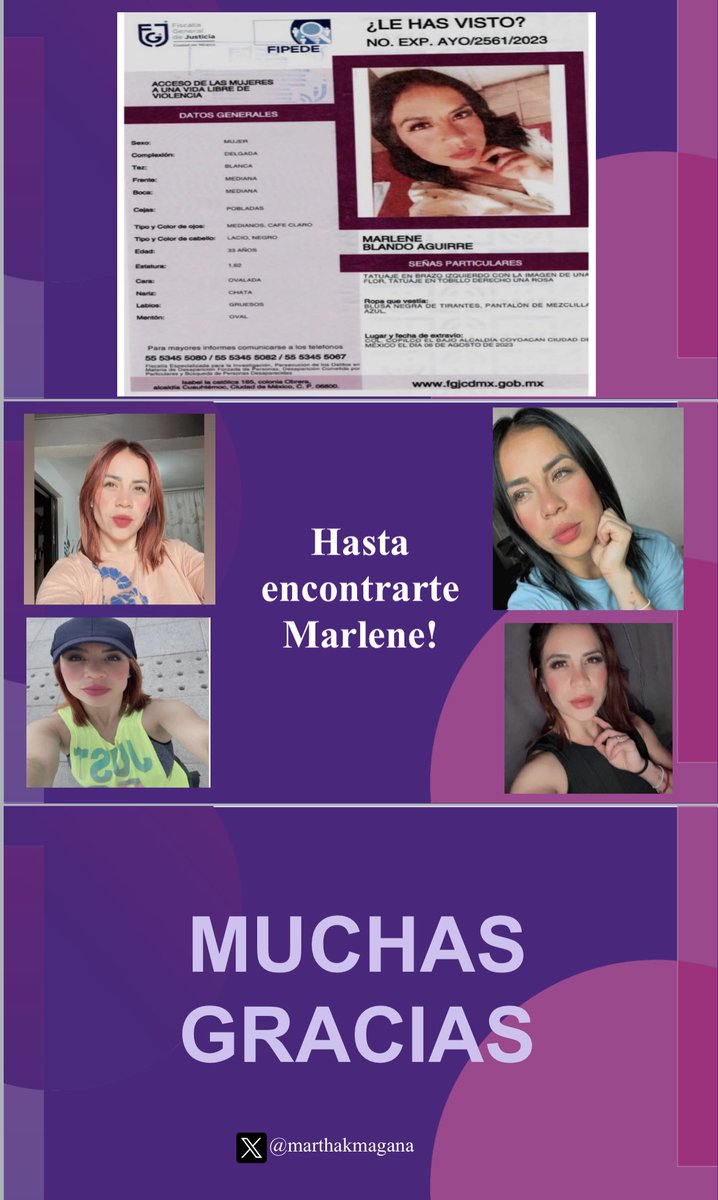 Ayudemos a Marlene a volver a casa!!! 
18 días 

#NiUnaMás 
#NiUnaMenos 
#HastaEncontrarteMarlene