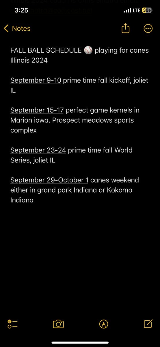 Here is my fall baseball schedule will be playing with <a href="/canes_illinois/">Canes Illinois Baseball</a> under coach <a href="/ChrisSinatra8/">Chris Sinatra</a>. Excited to have a good fall ball!