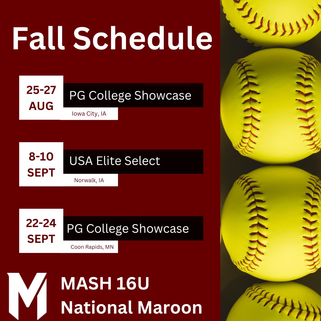 Here is my fall schedule! So excited to play with this team!! #MASHSoftball
