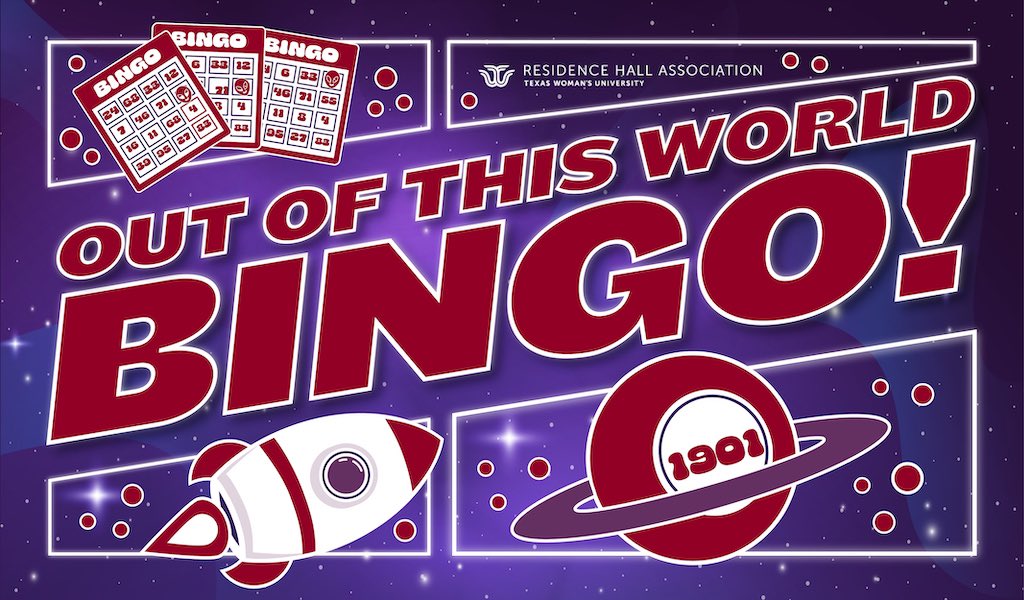 TWUHousing's tweet photo. Join RHA next Monday, August 28 for Out Of This World Bingo!
Play to win great prizes like Beats, a Keurig, a bike, a $500 Housing scholarship and much more!
Monday, August 28
6 PM
Student Union at Hubbard Hall, Southwest Ballroom
#txwomans #twuevents https://t.co/jc5JLAYoz8