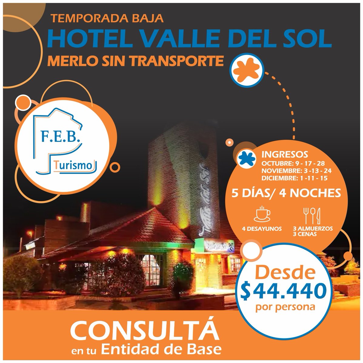 LaFEB's tweet photo. #Turismo
🛎️ Hotel "Valle del Sol"
📍 Merlo (San Luis)

📌 Consultá en tu Entidad. https://t.co/3jJavEopiL