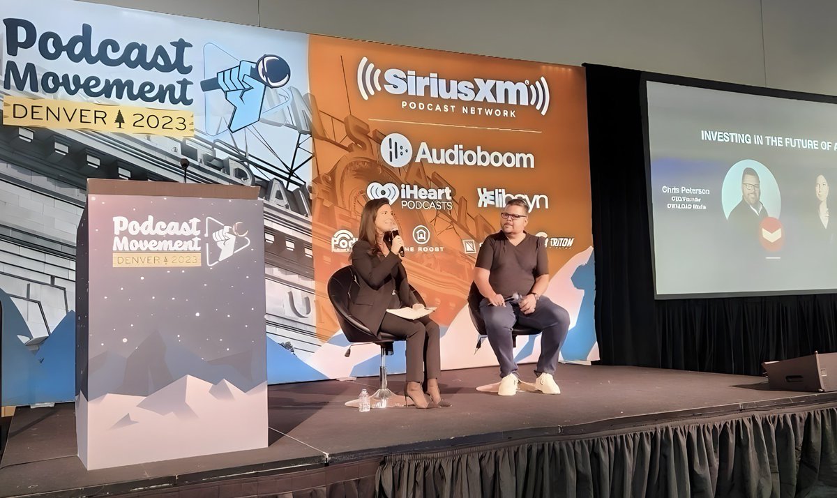DWNLOADmedia's tweet photo. Our first @PodcastMovement was a success! Thanks to @axios’ @sarafischer for joining our ceo @chris_peterson to discuss the future of podcasting &amp; let us share our investment thesis. #pm23 https://t.co/hIcjqOXsnQ