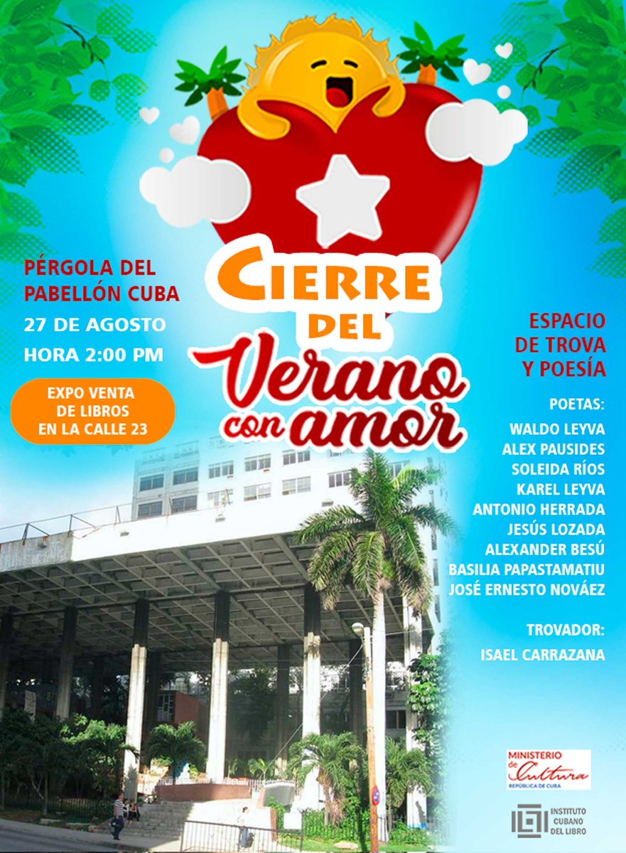 EditorialMarti's tweet photo. La Editorial José Martí estará presente por igual en las actividades del cierre del verano 🌞 con variadas ofertas literarias📚 para toda la familia cubana👨‍👩‍👧‍👦🇨🇺
Los esperamos!!! 🎉🎒
#LeerEsCrecer
#lecturasdeverano https://t.co/KEi1CIxiRC