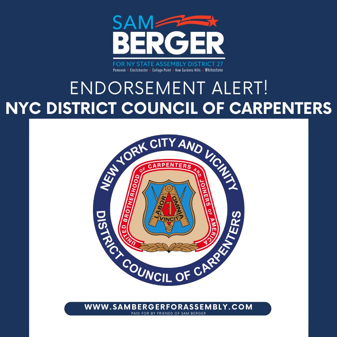 As your representative, I will fight for our working families and ensure their voices are heard in Albany.

That's why I am proud to announce that the New York City District Council of Carpenters has endorsed our campaign for Assembly District 27!