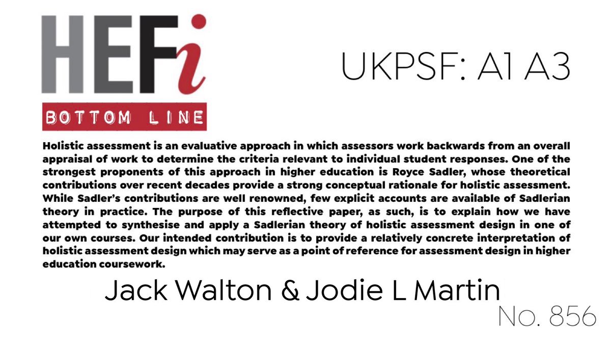 #BottomLine No. 856: Applying Sadler's principles in holistic #assessment design: a retrospective account

<a href="/its_jack_walton/">Jack Walton</a> and <a href="/jodiemartinphd/">Jodie Martin</a>

tandfonline.com/doi/epdf/10.10…