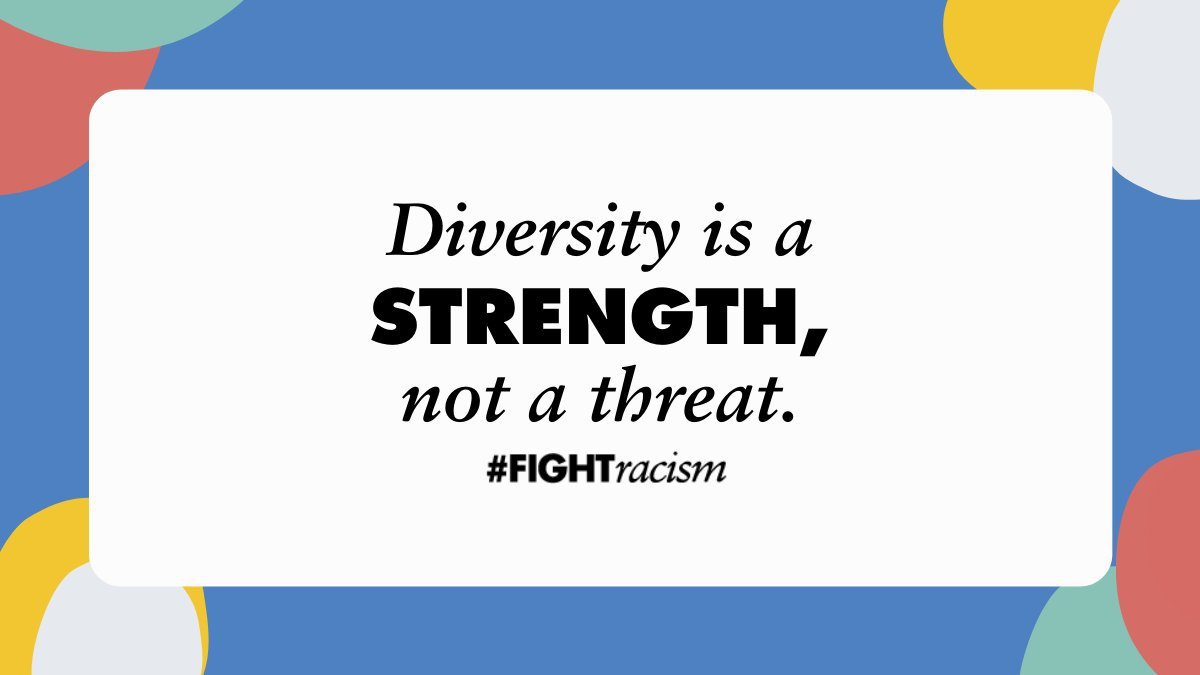 Diversity is a strength, not a threat.

We can all #FightRacism by spreading compassion, tolerance &amp; acceptance.

Get more ideas about how YOU can take action: un.org/en/fight-racis…