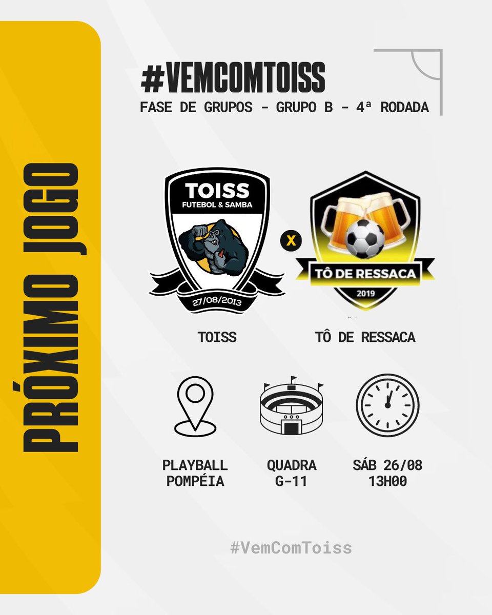 ToissFutSamba's tweet photo. AMANHÃ É TOISS 

Neste sábado, vamos enfrentar o “Tô de Ressaca” às 13h, jogo válido pela 4ª rodada da Copa @AmstelBrasil @SocietyPlayball! 

#vemcomtoiss #futebolsociety #copaplayball #fut7 https://t.co/osQCSOj3tT