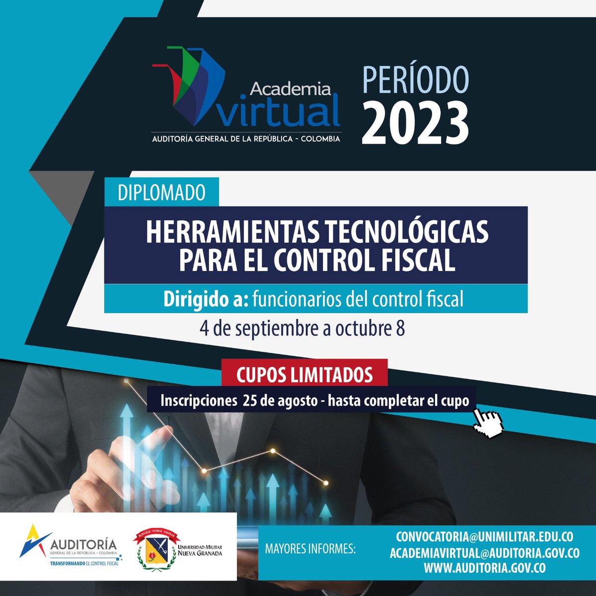 AuditoriaGen's tweet photo. #Atención funcionarios del #ControlFiscal
Diplomado Herramientas tecnológicas para el control fiscal
Informes e inscripciones https://t.co/6e0SSgNdwR 
Cupos limitados
#AcademiaVirtualAGR 
#TransformandoElControlFiscal https://t.co/ZoPi7yMPHe