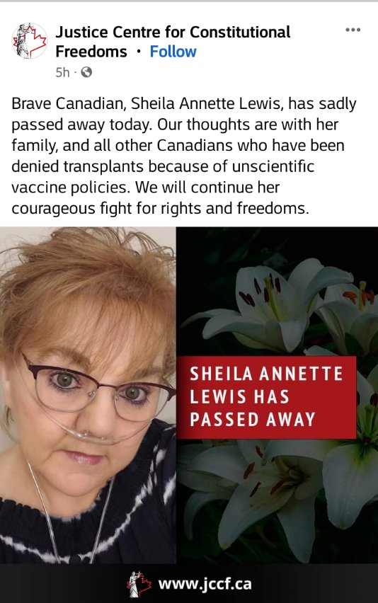 Tragic. 

Denied a transplant in Canada. 

Disgusting. F-ing. Bull$h!t. 

#sheilalewis #canadaisdying