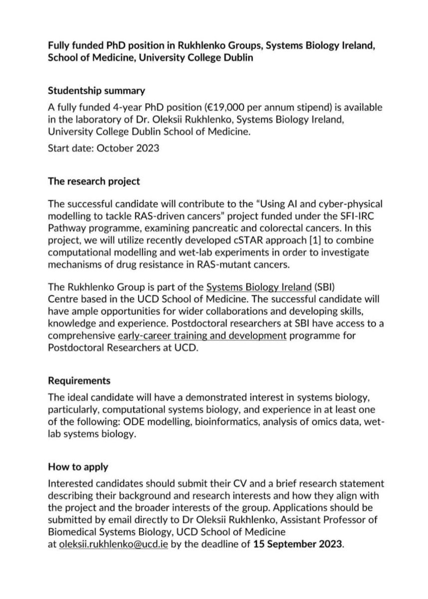 Mutahir_Khattak's tweet photo. Fully Funded position in System Biology
Ireland 🇮🇪
@Dublin
#Scholarship
#phd
Follow me for more
Repost & Retweet
#ArrestTriptaTyagi #BLACKPINK #BrayWyatt #darwinprotocol #mugshot #SmartFIBA https://t.co/x1lCNrCKAc