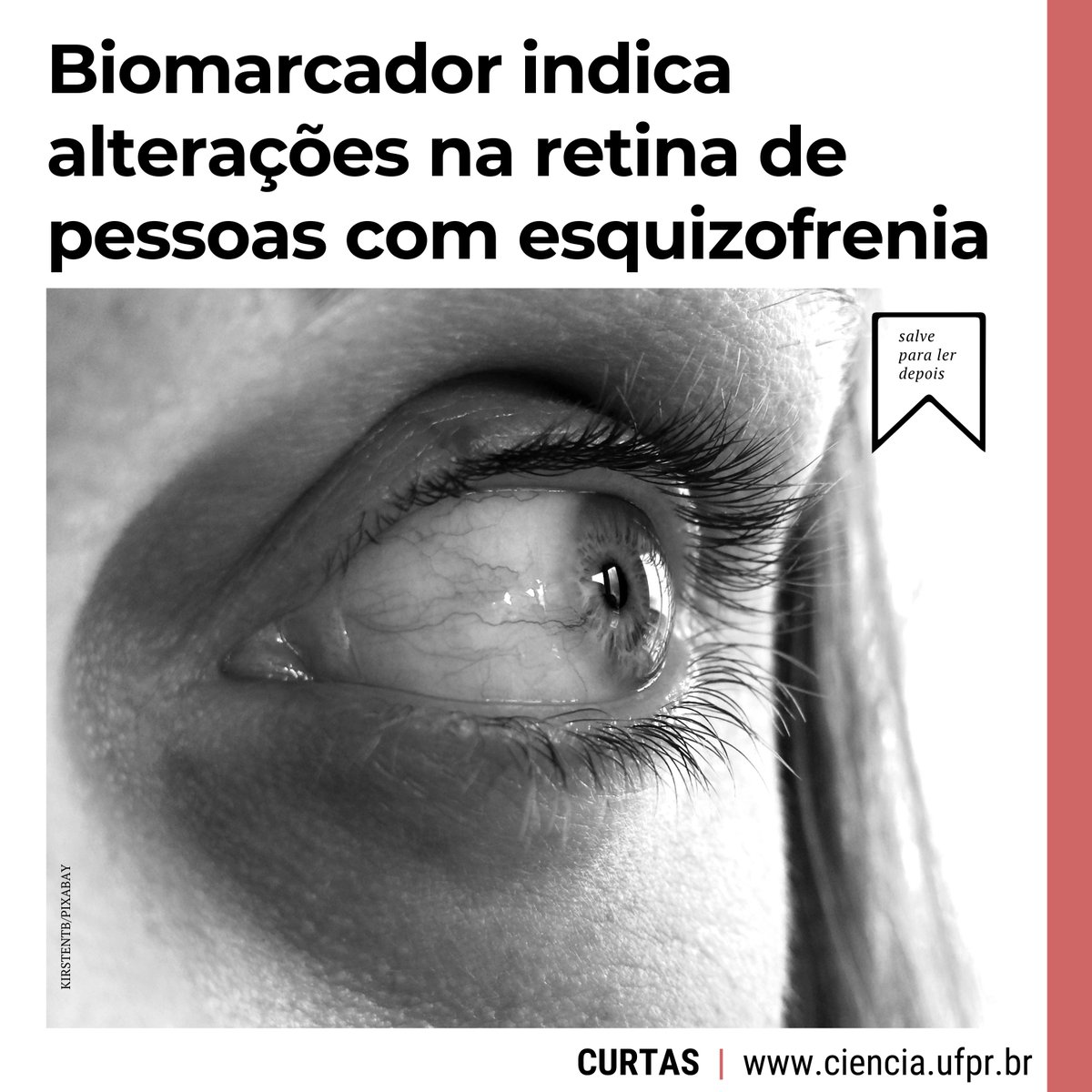 cienciaufpr's tweet photo. PSIQUIATRIA

A estreita relação entre retina e cérebro explica por que cientistas desenvolveram um biomarcador que ajuda no diagnóstico da esquizofrenia com base na  avaliação da retina.

Leia ➡️ https://t.co/z8QfKrogzx

#psiquiatria #mentalhealth #schizophrenia #ciênciufpr https://t.co/TZIbgViqWY