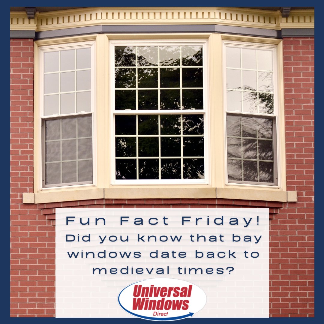 uwddayton's tweet image. Fun Fact Friday! Ever wonder about the origin of the term 'bay window'? Bay windows date back to medieval times, originating from 'bae,' an old French word for 'opening.' Discover elegance with Universal Windows Direct Dayton! 🪟🌳 

#FunFactFriday #UWDDayton #BayWindows
