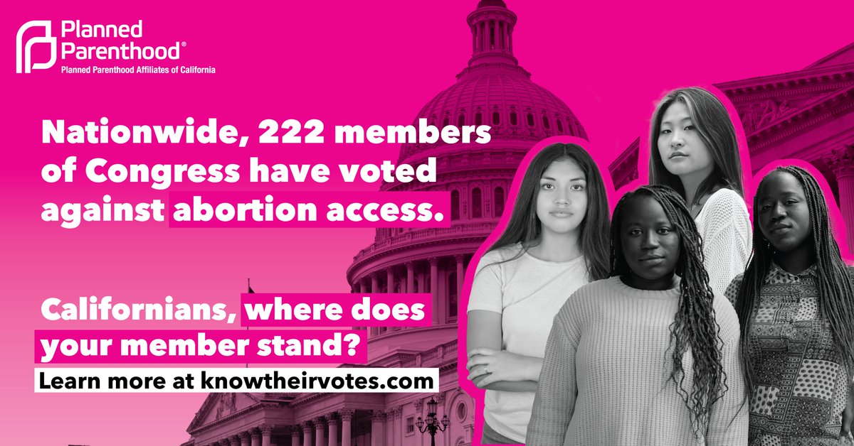 PPActionCA's tweet image. 🎉 Happy Reproductive Freedom Day of Action! 🌟 Today, we're launching our Congressional Accountability Campaign. 222 members of Congress voted against abortion access, including some in California. Check your rep's stance ➡️ knowtheirvotes.com #KnowTheirVotes