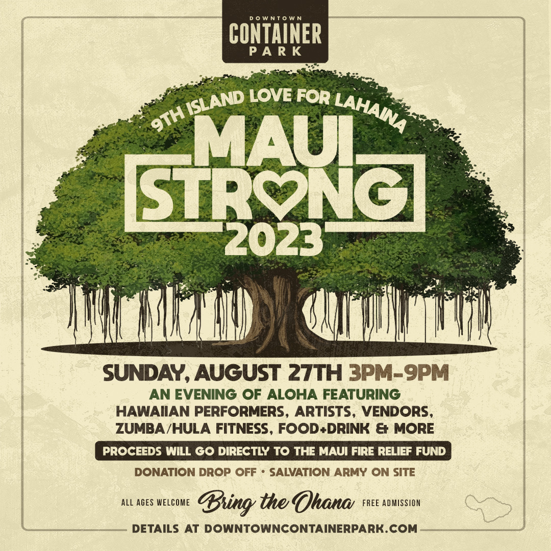 DTContainerPark's tweet photo. Weekend vibes are here, and so are we! 🥳

🥳 It’s a block party today at 5pm!
🥳 When the sun sets, the party begins! Join us every Fri and Sat night for live music and drink specials! 
🌴 Our '9th Island Love For Lahaina,’ a #MauiStrong fundraising event is this Sun at 3pm. https://t.co/MLCeAl2cg8