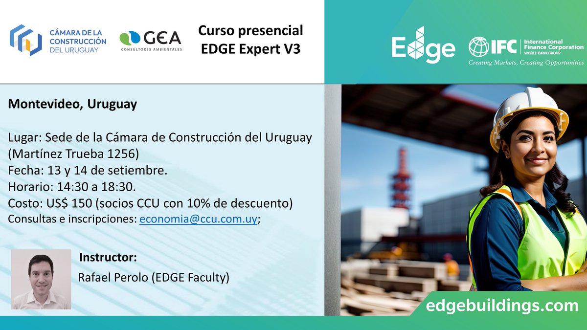 🇺🇾 ¿Está en Uruguay y busca formación para convertirse en un #EDGEexpert? 🦾
✏️Entonces inscríbase en el curso aquí: economia@ccu.com.uy
#edgeiseverywhere #edgebuildings #greenbuildings #edificiosverdes
<a href="/CCU_Oficial/">Cámara de la Construcción del Uruguay</a>