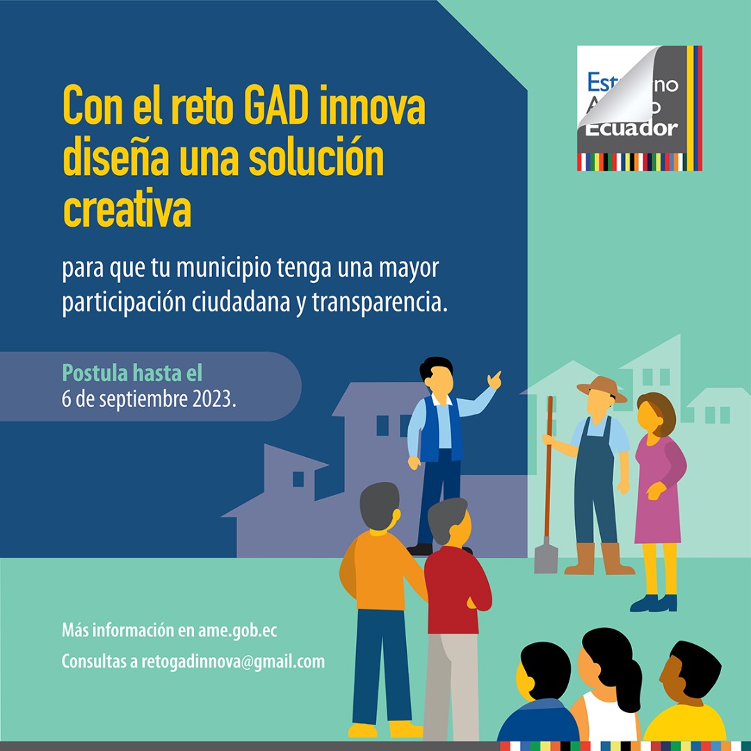 PNUDEcuador's tweet photo. ¡Te presentamos el reto #GADInnova! 🙌
Con tus ideas la ciudadanía podrá recibir mejores servicios municipales.
👉 Participa por un financiamiento de USD 2.000
🔗 https://t.co/sTS6vS0ffY
#EstadoAbiertoEc
#ThinkiaLab
#GADMasAbiertos https://t.co/ftVeDd3RH4