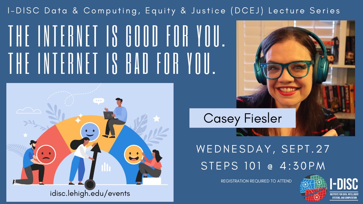 Inst. for Data, Intelligent Systems & Computation (@lehighdisc) on Twitter photo 📣Casey Fiesler <a href="/cfiesler/">Dr. Casey Fiesler is no longer on here</a>, scholar of tech ethics, internet law & policy, & online communities, will deliver the Fall '23 DCEJ lecture. Sponsored by Center of Ethics; VP for Research; Office of Diversity, Inclusion & Equity <a href="/LehighADVANCE/">LehighADVANCE</a> <a href="/LehighCSE/">Lehigh CSE</a>
Info: idisc.lehigh.edu/events 📣Casey Fiesler <a href="/cfiesler/">Dr. Casey Fiesler is no longer on here</a>, scholar of tech ethics, internet law & policy, & online communities, will deliver the Fall '23 DCEJ lecture. Sponsored by Center of Ethics; VP for Research; Office of Diversity, Inclusion & Equity <a href="/LehighADVANCE/">LehighADVANCE</a> <a href="/LehighCSE/">Lehigh CSE</a>
Info: idisc.lehigh.edu/events