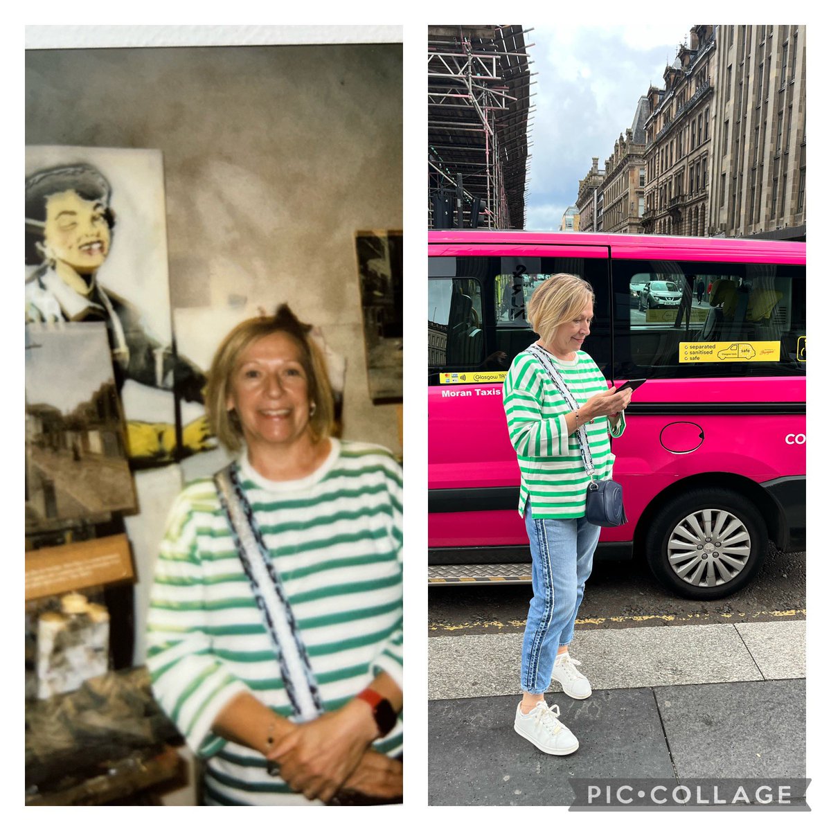 kathleengreg's tweet photo. Somewhere arty, Banksy exhibition in Glasgow and somewhere pink, although not as grand as Miss Duttons pink!  @SandwichJunior https://t.co/NnH263qxBX