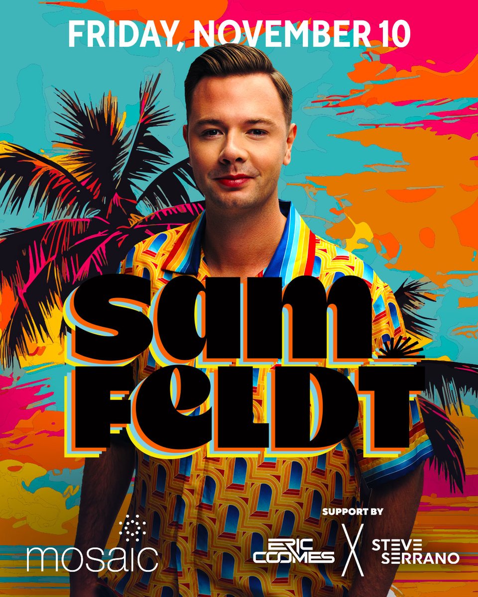 ZOOKSProduction's tweet image. 🍾 Just Announced! 🍾
.
Join us for an evening with Sam Feldt at Mosaic on November 10th! 🚨 Support from Eric Coomes and Steve Serrano! ✨
.
Tickets: bit.ly/SamFeldtZOOKS 🎟