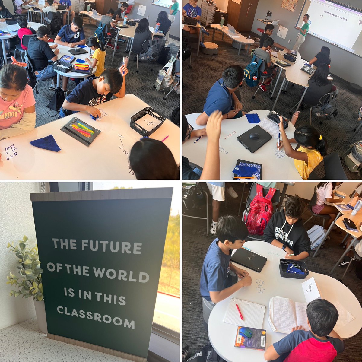 Transform students’ desk into writing boards. Checkout our 6th graders from <a href="/RWilkinsonMS/">Wilkinson Middle School</a> working together to generate equivalent fractions. <a href="/FISDSecmath/">Frisco ISD Secondary Math</a> #elevate #TGIF #whiteboard