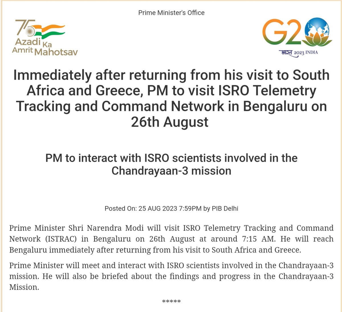 kk_isro's tweet photo. Chandrayaan-3:
Prime Minister Shri Narendra Modi @narendramodi will meet and interact scientist involved in Chandrayaan-3 mission.
#Chandrayaan3 https://t.co/uQtdrbZRCU