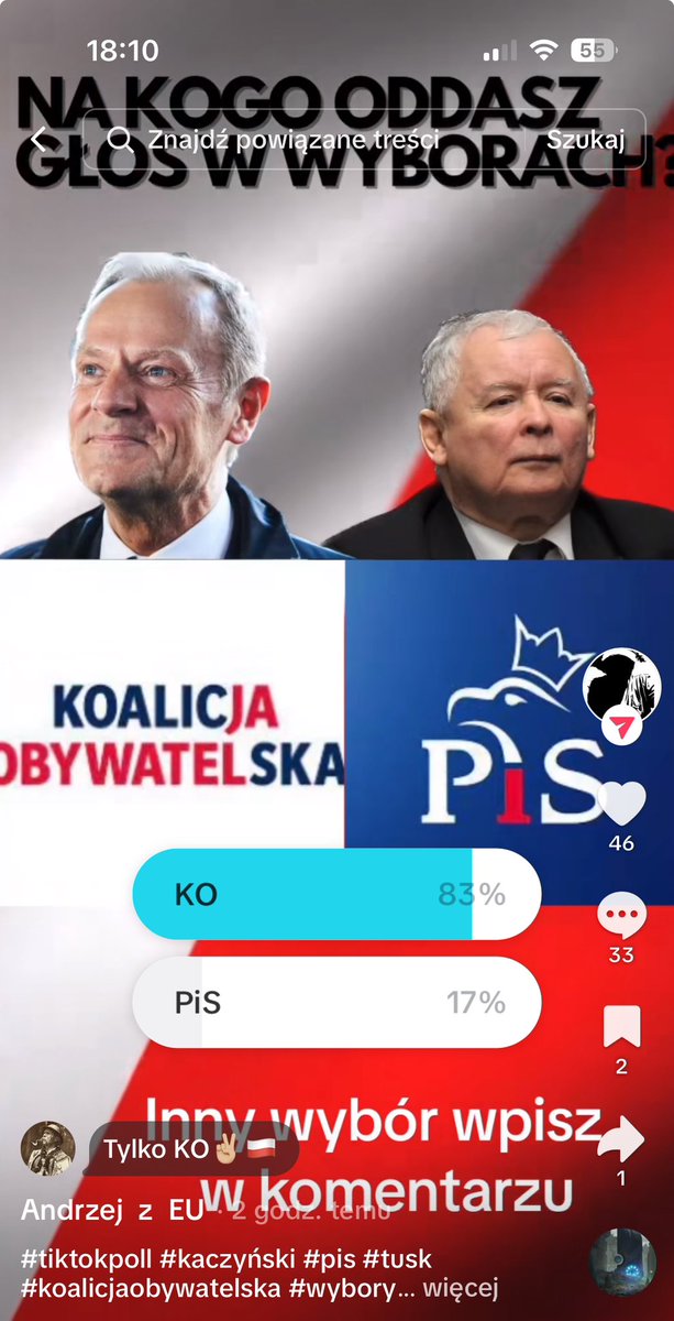 szumand's tweet photo. Widziałem dzisiaj sondaż kantar, który dawał PiS samodzielną większość. To kłamstwo i manipulacja, nie wierzcie w to. Te sondaże są robione po to, żeby demotywować i przygotować grunt pod sfałszowane wybory!
To jakie jest faktyczne poparcie dla KO i PiS widać bardzo wyraźnie na:
1) Spotkania z Donaldem Tuskiem, 
2) Pikniki 800+
Tam frekwencja jest najlepszym odzwierciedleniem nastrojów społecznych i poparcia dla danego ugrupowania.
I drugie miejsce, to internet.
Pamiętacie, że w poprzednich wyborach PiS „rządził” w Internecie? Farmy trolli robiły swoje. Teraz jest zupełnie inaczej. Mamy silnirazem, sieć na wybory, oraz mnóstwo pojedynczych kont, które każdego dnia robią robotę, orząc PiS i ich wyznawców, niczym pole przed zasiewem.
No i mamy tiktoka, na którym PiS też dostaje łomot jak się patrzy. 
Wygramy te wybory. Na prawdę je wygramy. 
Nie dajcie sobie odebrać wiary w zwycięstwo, bo ono przyjdzie 15 października✌🏼

A teraz, żebym nie był gołosłowny, wrzucam wam link do sondażu na tiktoku https://t.co/h5IlsXqsdz
i screeny. 
1) poparcie dla KO i PiS w Internecie wg powyższego sondażu 
2) to wiek moich obserwujących na tiktoku (mam ich prawie 24 tys, więc to naprawdę reprezentatywna grupa)