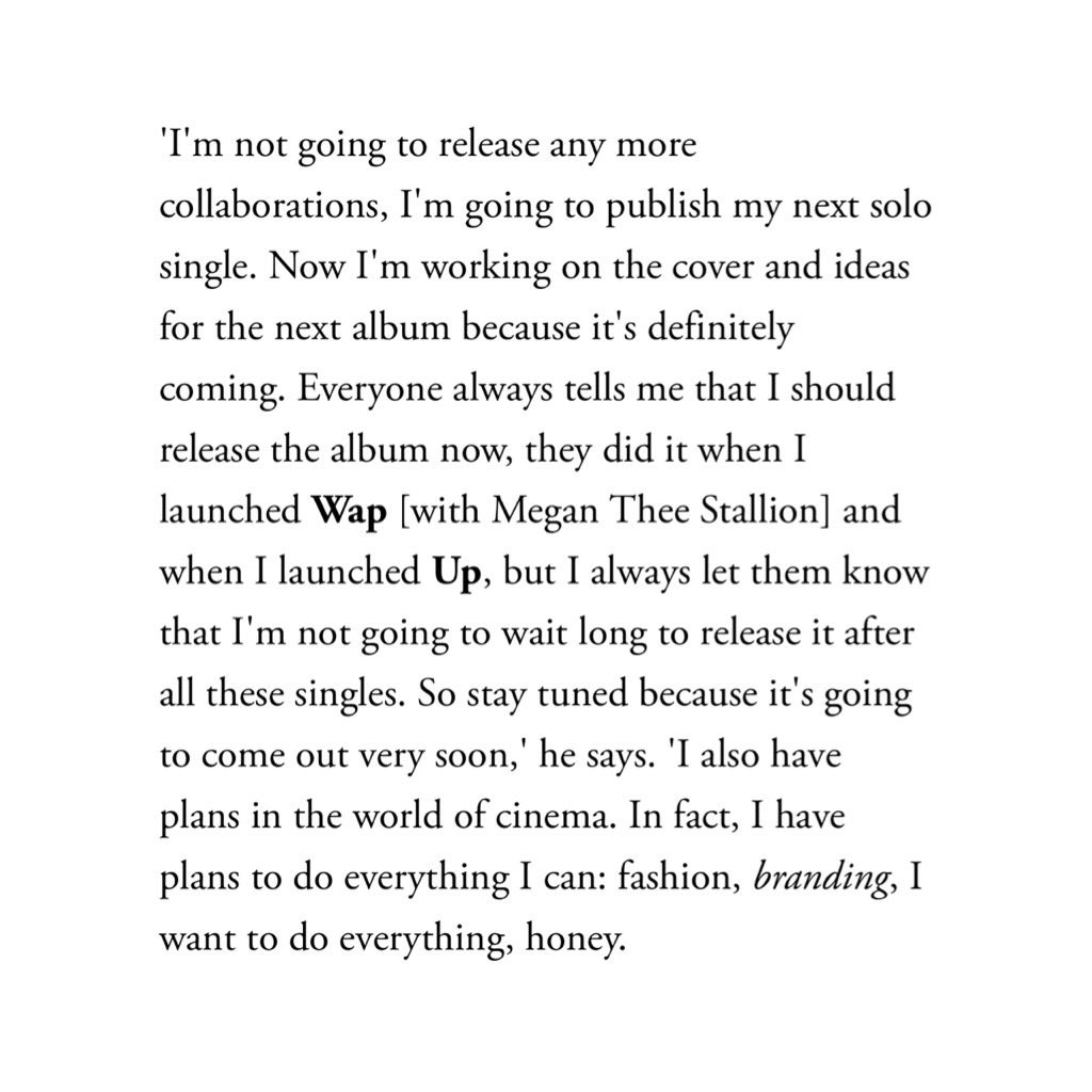 itsKenBarbie's tweet photo. 📖 | Cardi B discussing what can be expected next with Vogue Mexico:

“'I'm not going to release any more collaborations, I'm going to publish my next single. Now I'm working on the cover and ideas for the next album because it's definitely coming.” https://t.co/dOhkMP0ge8