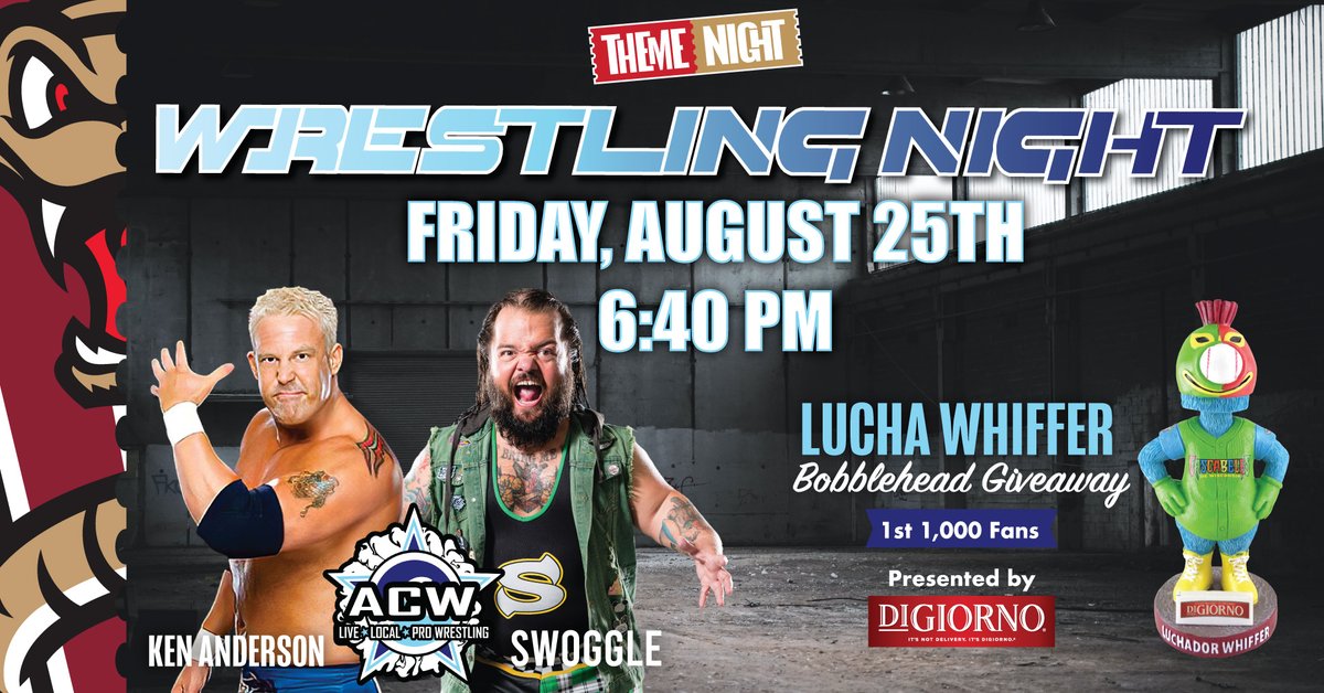 Who's ready for Wrestling Night?! #TRatNation

🎁 Lucha Whiffer Bobblehead  |  <a href="/DiGiorno/">DiGiorno</a> 
🔥 Former WWE Superstars Hornswoggle &amp; Mr. Kennedy appearance |  <a href="/ACW_Wisconsin/">ACW Wisconsin</a> 
💥 Pre-Game Matches Begin at 5:20 | Brews on Third
⚾️Gates 5pm | Game Time 6:40pm 
🎟 tinyurl.com/mrn5yjys