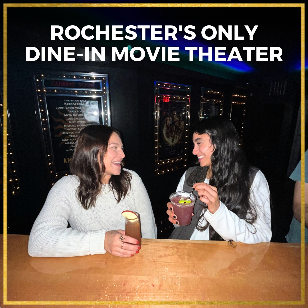 roc_cinema's tweet photo. We are the ONLY Dine-in Movie Theater in Rochester!

🍸 Full Bar
🍽️ Dinner Menu
🍿 Movie Concessions
🥘 GF &amp; Vegan Options

Purchase your 🎟️ ticket at https://t.co/P8UfKfuO6y
.
.
.
#movienight #datenight #rocny https://t.co/7p3AN7CACp