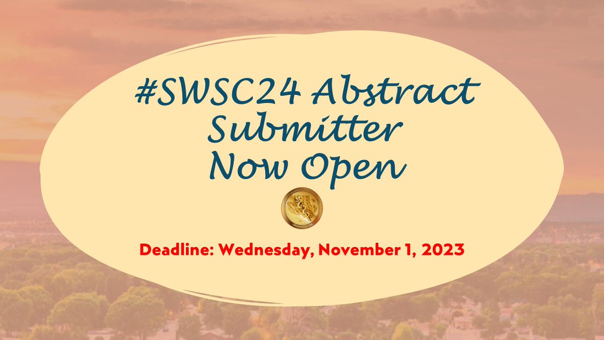 We are so excited to announce that the #SWSC24 Abstract Submitter is now open! Don't miss this excellent opportunity to showcase original work! Submit Abstract: abstractscorecard.com/cfp/submit/log…