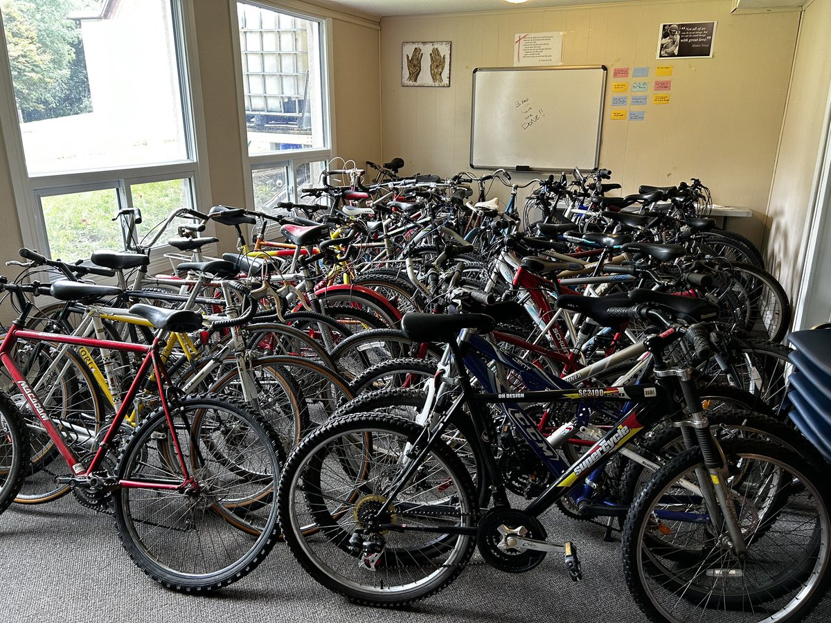 Very grateful to Trev & the crew from @LdnCycleLink & @SqueakyWheelLdn for joining our AJ , Heather, Caleb & Steve in getting the last of our bikes ready for the #HuronFarmWorkersMinistry. We should be delivering another 50 bikes next week - for a total of 210 bikes this summer!