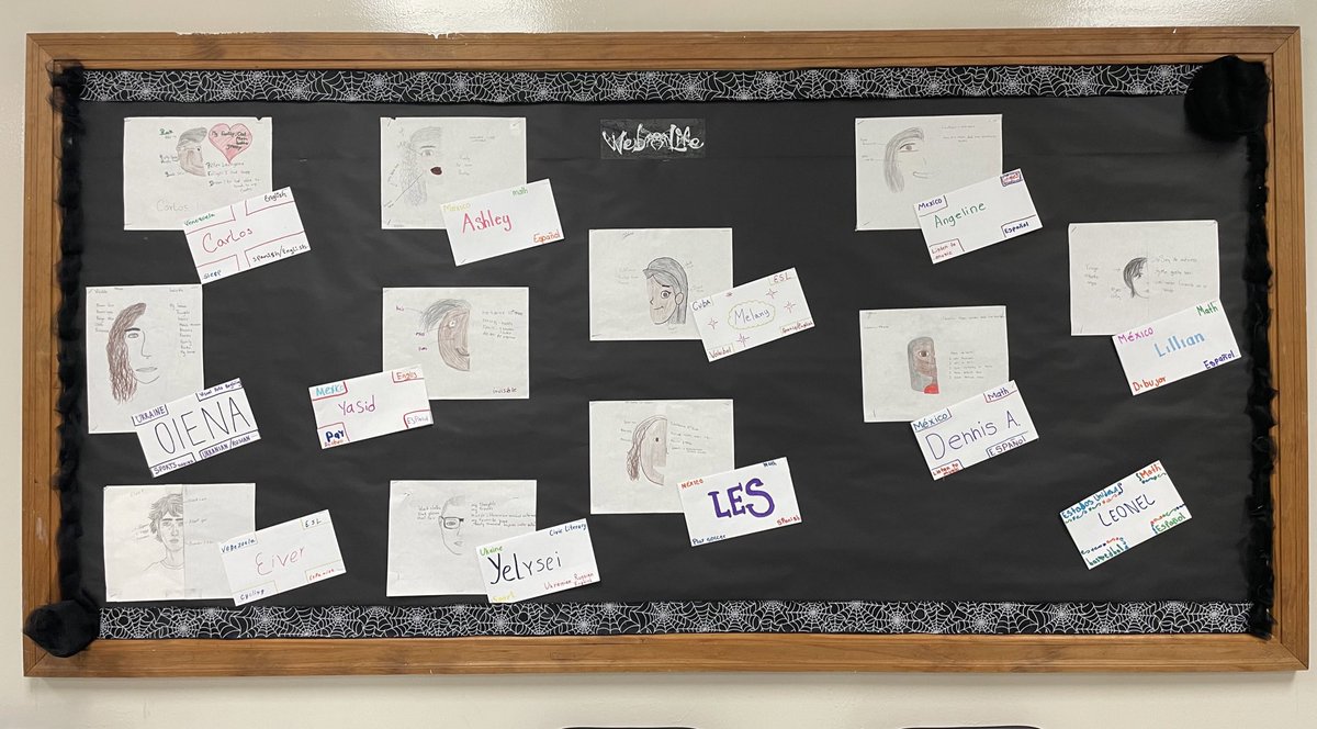 emilyfranESL's tweet photo. Our first class decor &amp; bulletin board

Our name tent &amp; self portraits with visible/invisible traits 🤩

We learned so much from each other these past few days. I now know at least 10 things about each of my newcomers. They also learned about me — We made connections ♥️ #WebLife https://t.co/IicqI2Gw9K