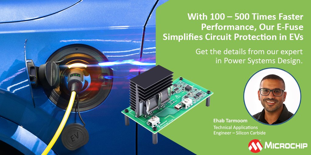 MicrochipTech's tweet image. Automotive designers of EVs and HEVs can prevent high-voltage electric systems from short-circuiting by implementing a SiC-based E-Fuse solution. This @PSD_Global article discusses how an E-Fuse solution can provide circuit protection in EVs: mchp.us/45MFx7f. #sic #efuse