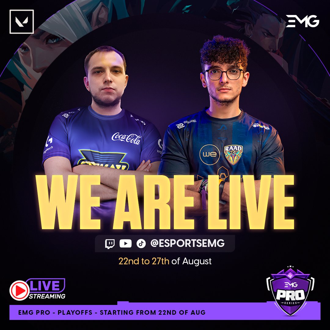 Esports Management Group (@esportsemg) on Twitter photo We are live!!
Levant & NA - Final Day ๐ฅ๐ฅ
Watch us on Twitch/Youtube
Link in Bio ๐ฅ๐ฅ
<a href="/Geekay_Esports/">Geekay Esports</a> <a href="/TEAMRAAD/">RA'ADโก๐</a>
#EMG #EMGLeague #EMGPro #Valorant #Esports We are live!!
Levant & NA - Final Day ๐ฅ๐ฅ
Watch us on Twitch/Youtube
Link in Bio ๐ฅ๐ฅ
<a href="/Geekay_Esports/">Geekay Esports</a> <a href="/TEAMRAAD/">RA'ADโก๐</a>
#EMG #EMGLeague #EMGPro #Valorant #Esports