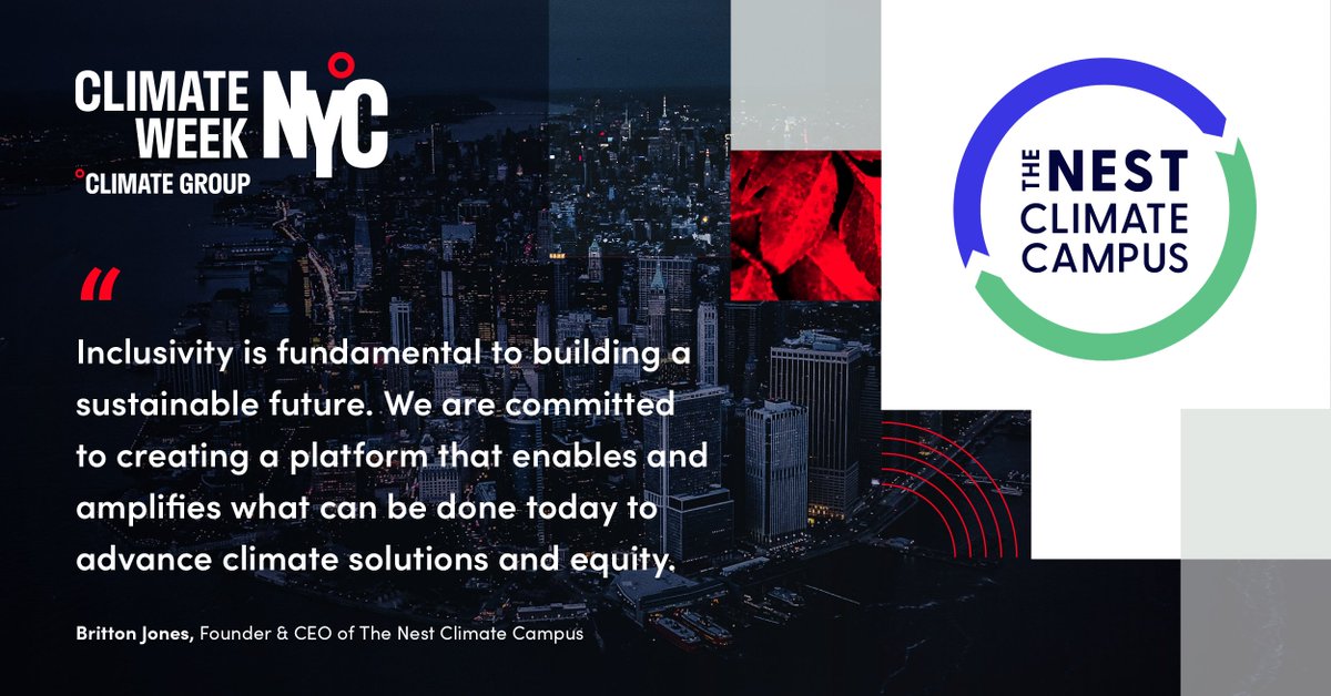 We're excited to welcome @nestcampus as an Event Partner of #ClimateWeekNYC 2023!
 
The Nest Climate Campus accelerates climate action through collaboration and community, convening 5,000+ leaders at the Javits Center from September 19th - 21st. Register: hubs.li/Q01_P_Wm0