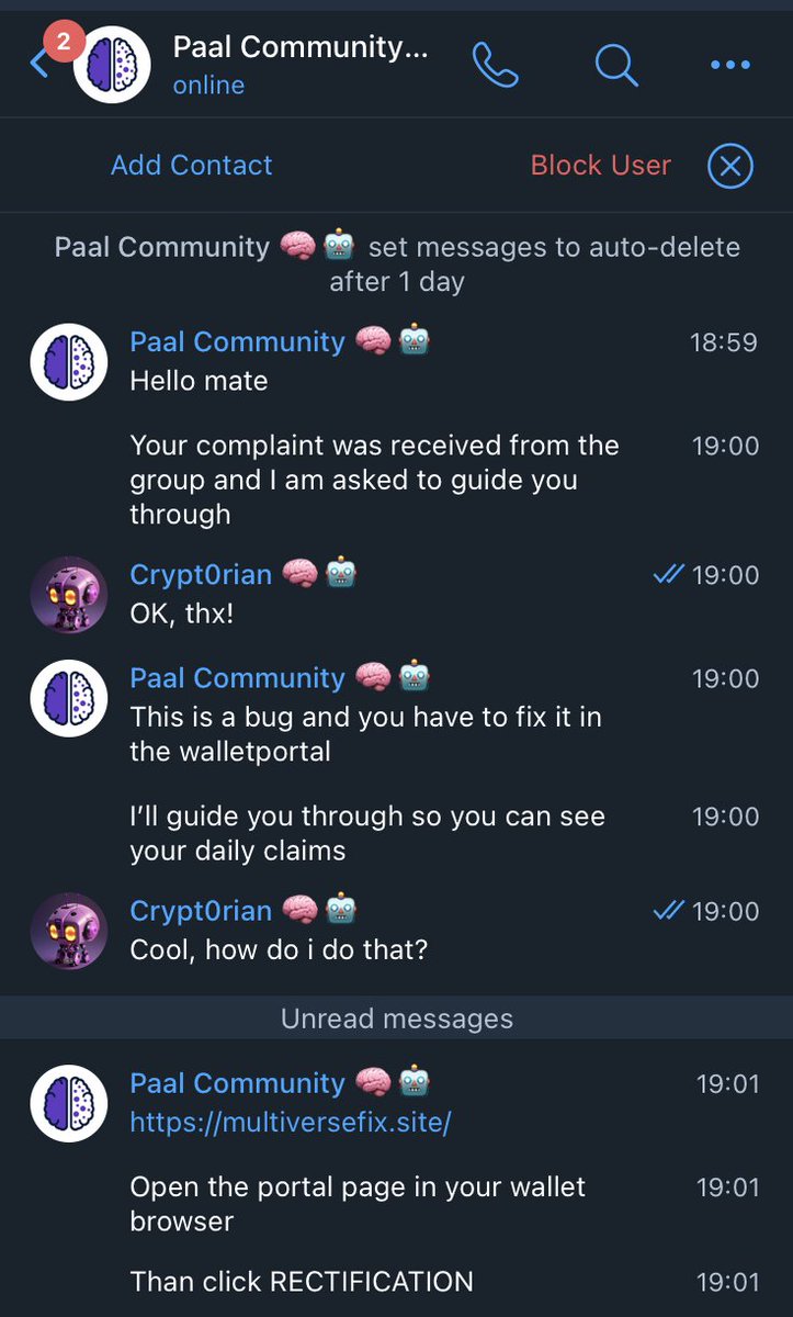 Crypt0rian's tweet photo. 🧠🤖 I asked for help on the @PaalMind tg and was directly contacted, asking me to connect my wallet to a website, followed by call.

3 lessons:

1⃣ Never click links!
2⃣ Use a hardware wallet so clicking by accident wont empty your wallet!
3⃣ Professional teams never DM first! https://t.co/gbLCqnKjUp