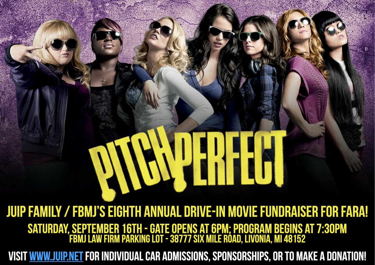 rajuip's tweet photo. It's time again for our Juip Family @FBMJLaw Drive-In Movie Fundraiser for @CureFA_org (FARA)! This year, we're showing Pitch Perfect on Sat 09/16. See https://t.co/WoY3Skx65L for admissions, sponsorships, or to make a donation. Together, we will #SlowStopReverse and #CureFA!!! https://t.co/74COxF5R17
