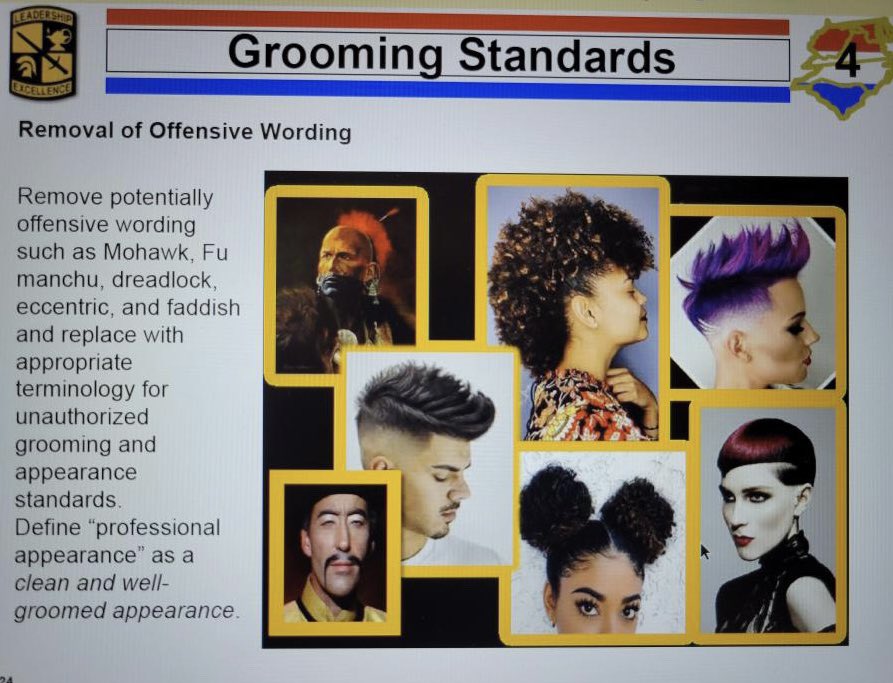 The US Army’s newest addition to AR 670-1 removes “offensive wording” from its grooming standards. It’s unknown who would be offended by words like “Mohawk” or “eccentric,” however, the Army clearly has its thumb on the pulse of the population as evidenced by its stellar