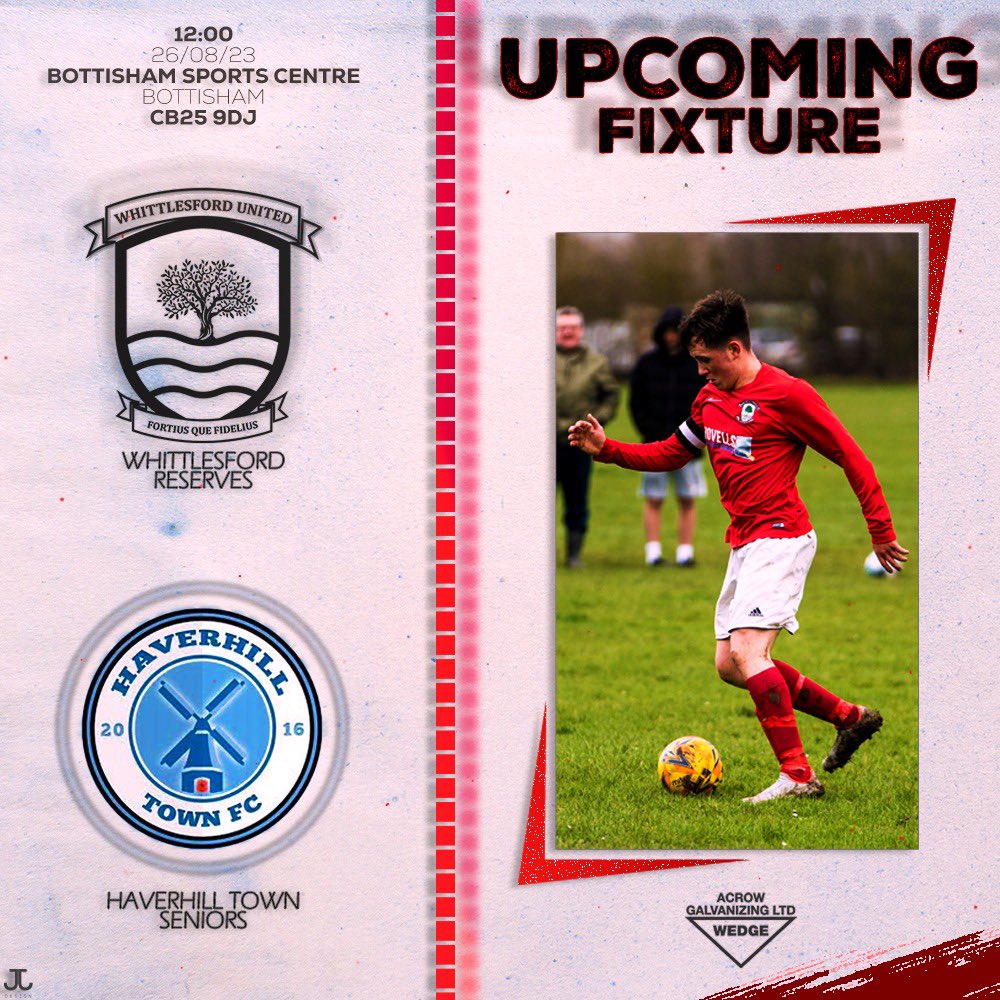 Whittlesford United Reserves (@whittlesfordres) on Twitter photo 𝗨𝗽𝗰𝗼𝗺𝗶𝗻𝗴 𝗙𝗿𝗶𝗲𝗻𝗱𝗹𝘆 𝗙𝗶𝘅𝘁𝘂𝗿𝗲! ⚽️
Saturday 26th August
⏰ 12:00
🏟️ Bottisham Sports Centre
🆚 Haverhill Town Senior A
(<a href="/TownSeniorsA/">HaverhillTownSeniorsA</a>)
#upthewhittsa 𝗨𝗽𝗰𝗼𝗺𝗶𝗻𝗴 𝗙𝗿𝗶𝗲𝗻𝗱𝗹𝘆 𝗙𝗶𝘅𝘁𝘂𝗿𝗲! ⚽️
Saturday 26th August
⏰ 12:00
🏟️ Bottisham Sports Centre
🆚 Haverhill Town Senior A
(<a href="/TownSeniorsA/">HaverhillTownSeniorsA</a>)
#upthewhittsa